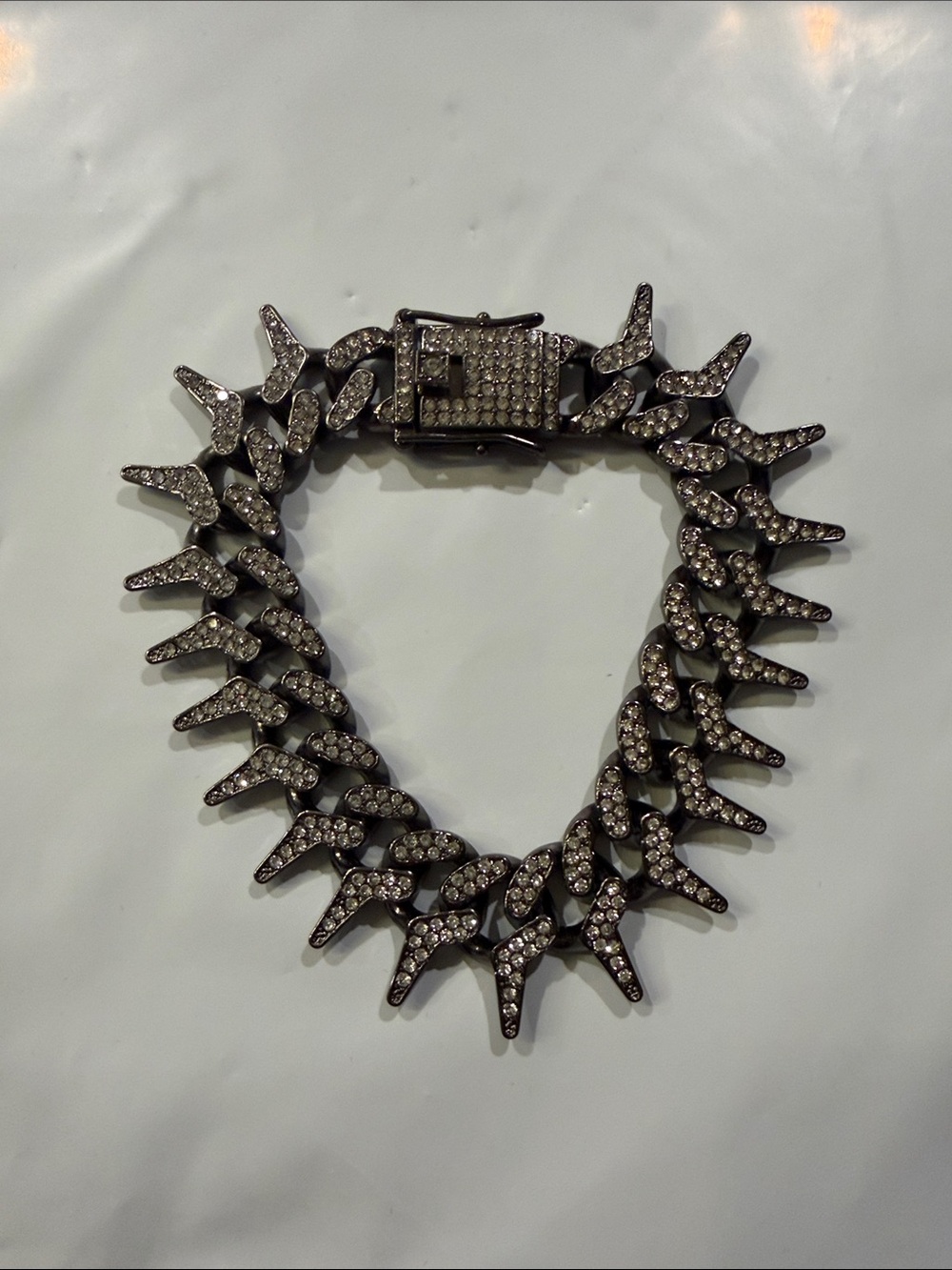 Cuban Gothic style Bracelet 7 7/8” in length 20mm unisex Black w White accent#11